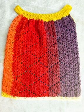 Handcrafted Crochet Rainbow Tunic Dress Top 3 4 5 6 7 8 9 10 years Soft Unique